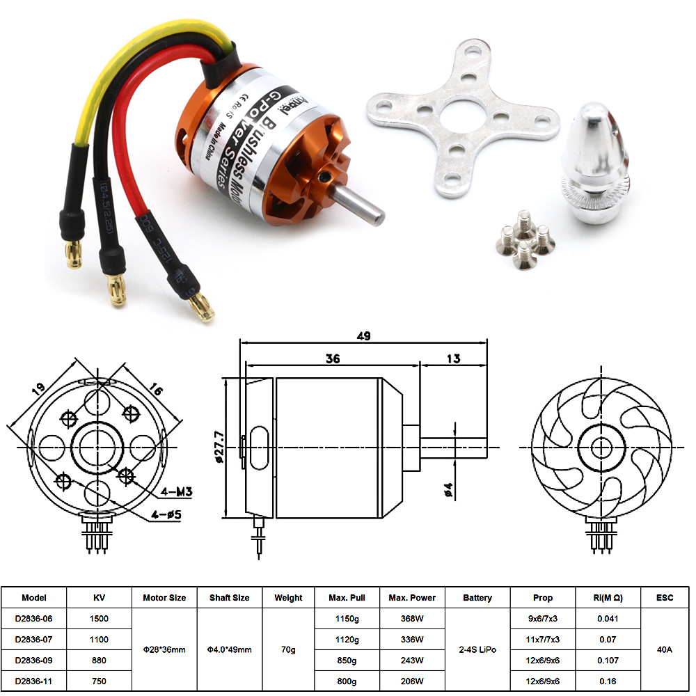 Motor RC D2836 750KV 1500KV 88 - Rc Helicopter Parts reseña y precio